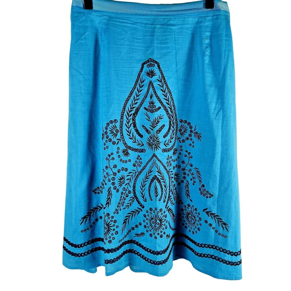 Victor Costa Womens Large Skirt Blue Embroidered Lined Beachy Office Coastal